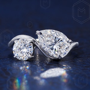 Toi Et Moi Ring 2.68 TW Round and Pear Moissanite Ring Two Stone Engagement Ring Wedding Ring Anniversary Gift For Her Bridal Ring