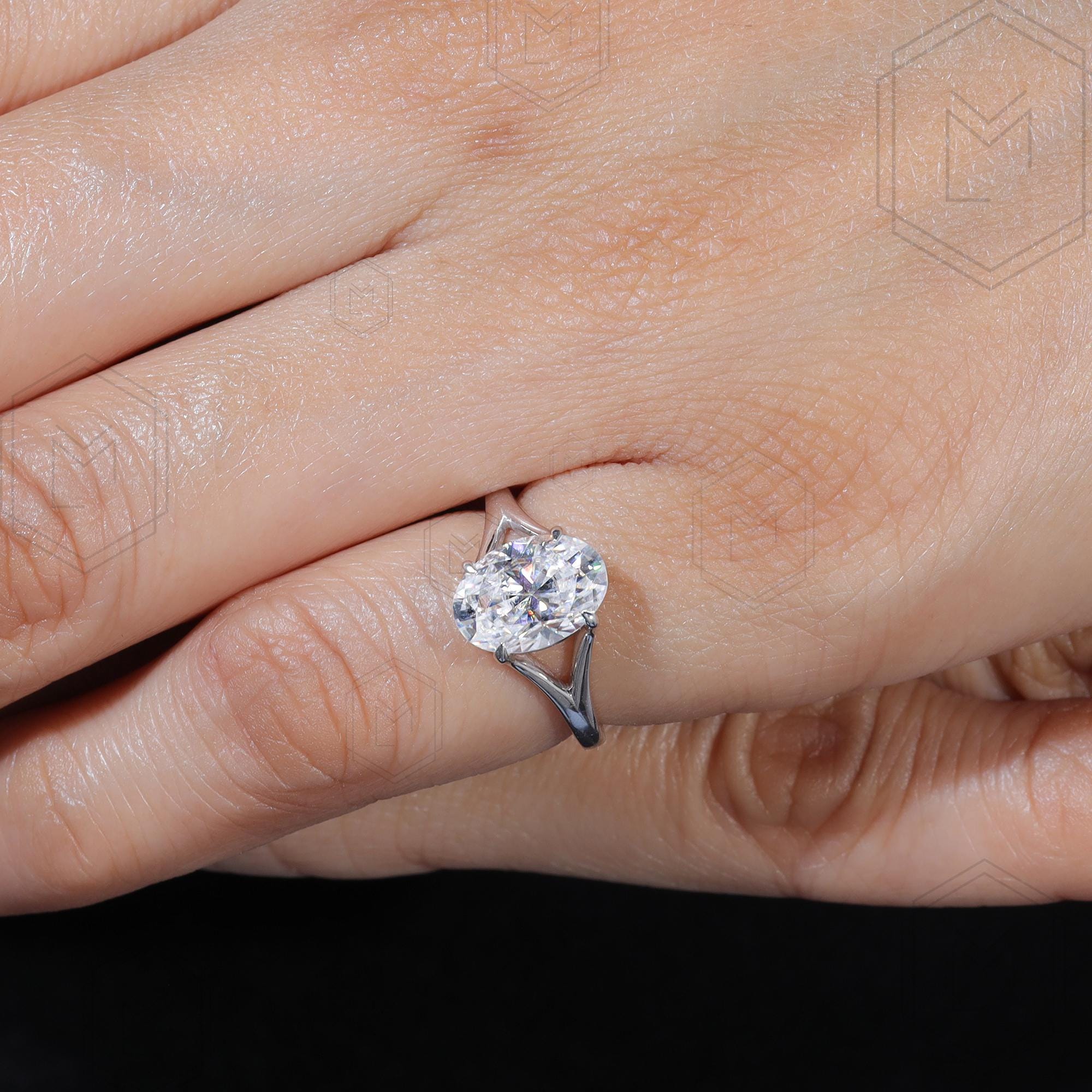 2.25 CT Solid Gold Split Shank Oval Cut Moissanite Engagement Ring ...