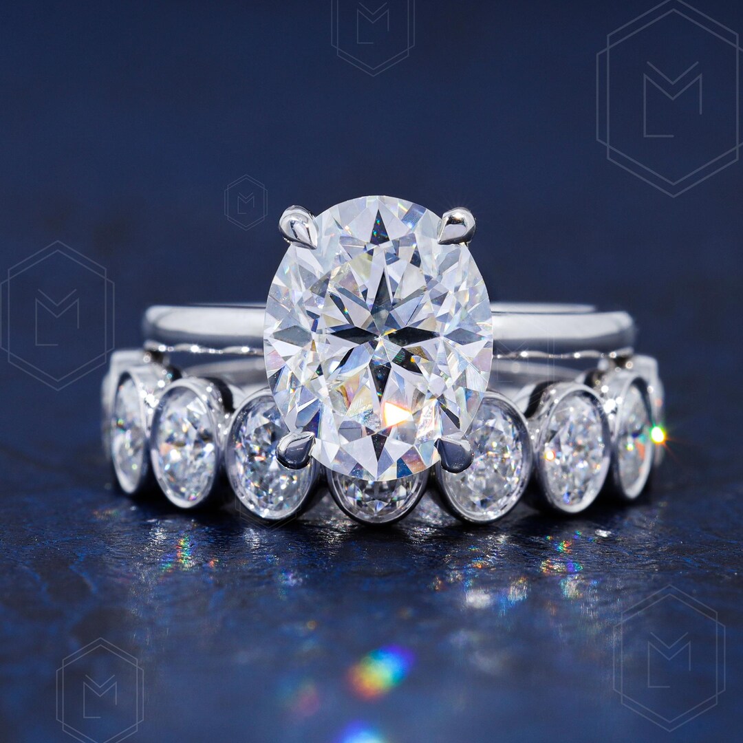 2.75 CT Oval Cut Moissanite Engagement Ring Set 14K Gold Moissanite ...