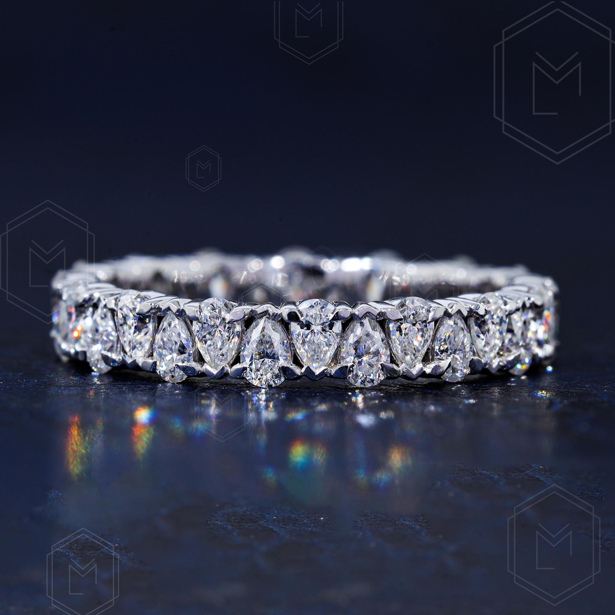 Pear Cut Moissanite Wedding Band Women Yellow Gold Unique Full Eternity ...