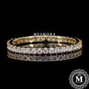 1.3 MM Eternity Ring Micro Pave Eternity Band Round Cut Full Eternity Diamond Ring 14K White Gold Dainty Stackable Band Anniversary Gift