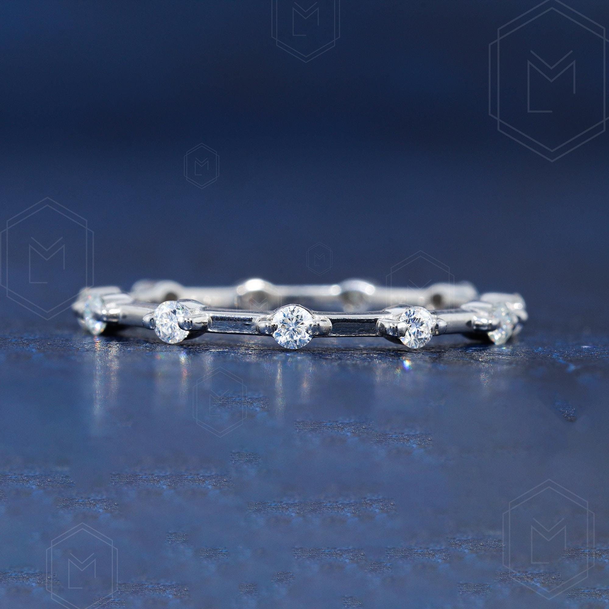 0.35 TW Round Cut Colorless Moissanite Wedding Band Bubble Prong