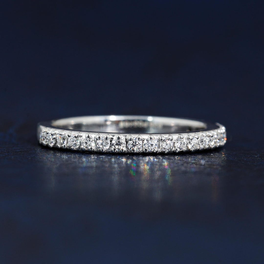 1.4 MM Moissanite Half Eternity Band, 14k White Gold Wedding Ring - Etsy