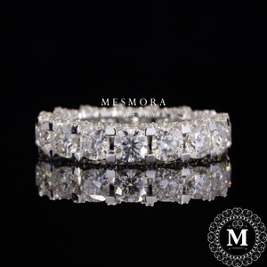 3 side Pave Band Cushion Moissanite Wedding Band Diamond Stacking Band Wide Diamond Band Dainty Gold Band Full Eternity Band Cushion Band
