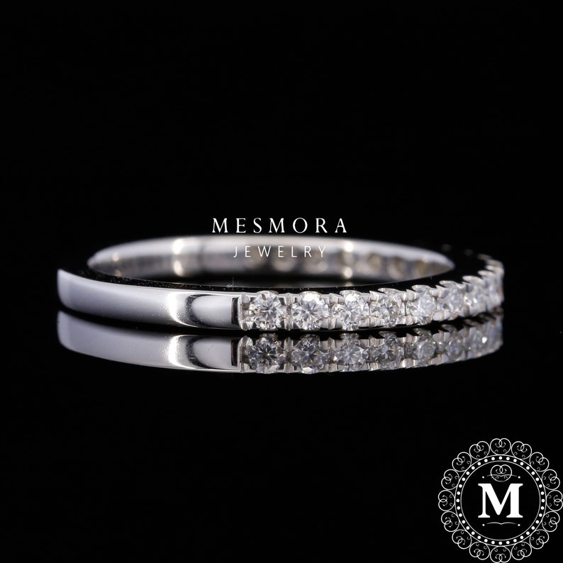 2MM Half Eternity Wedding Band White Gold Stackable Wedding Etsy