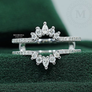 Pear Diamond Enhancer Wedding Band Unique Moissanite Matching Ring Jacket Rose Gold Art Deco Stacking Wedding Rings Anniversary Promise Ring