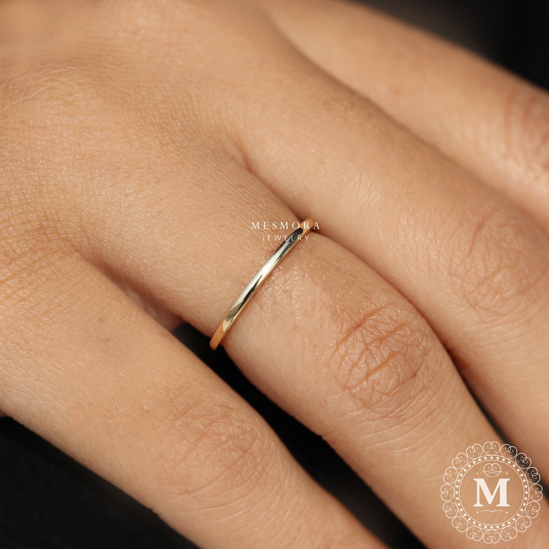 2mm Solid Gold Band Men's Women's Wedding Ring Simple Plain Band ...