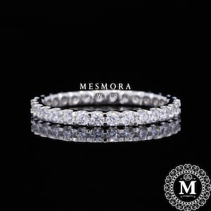 1.8 MM Micro Pave Eternity Diamond Ring Delicate Diamond Wedding Band Full Eternity Stacking Ring Anniversary Gift for Her