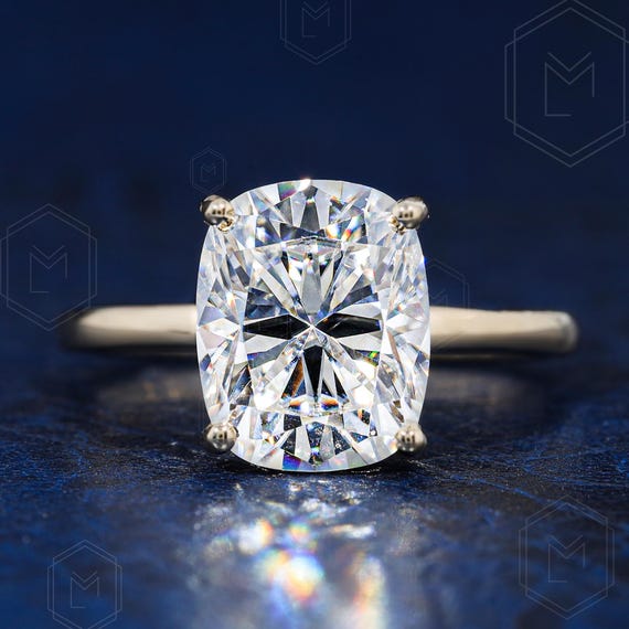 2.5 CT Cushion Cut Moissanite Engagement Ring Elongated