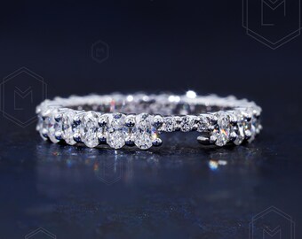 フルエタニティ モアッサナイト ノッチ付き結婚指輪 14K ホワイト