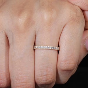 14K Solid Gold Moissanite Wedding Band Milgrain Full Eternity Band ...