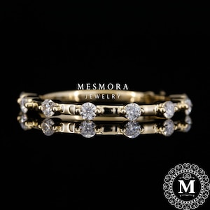 distance Moissanite Gold Band Stacking Moissanite wedding Band Dainty Handmade Ring Distance Promise Ring Set For Womengift for her