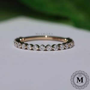 2mm Single Prong Ring Floating Diamond Bubble Ring Moissanite wedding band 3/4 Eternity Ring Dainty Stacking Ring Matching Band