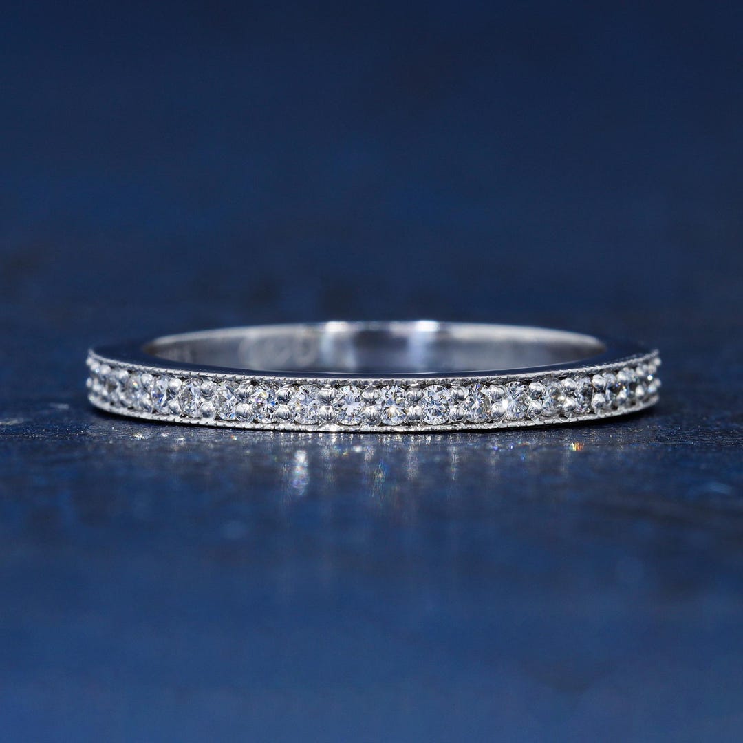 Half Eternity Moissanite Wedding Band 14K Solid Gold Diamond Band ...