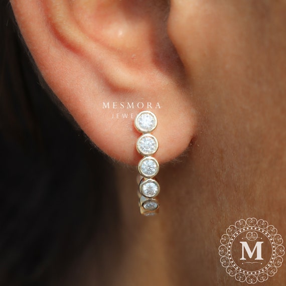 Orecchini A Cerchio In Moissanite 9mm - Oro 14k Su Argento 925 - Regalo Donna Lussuoso Con Certificato GRA