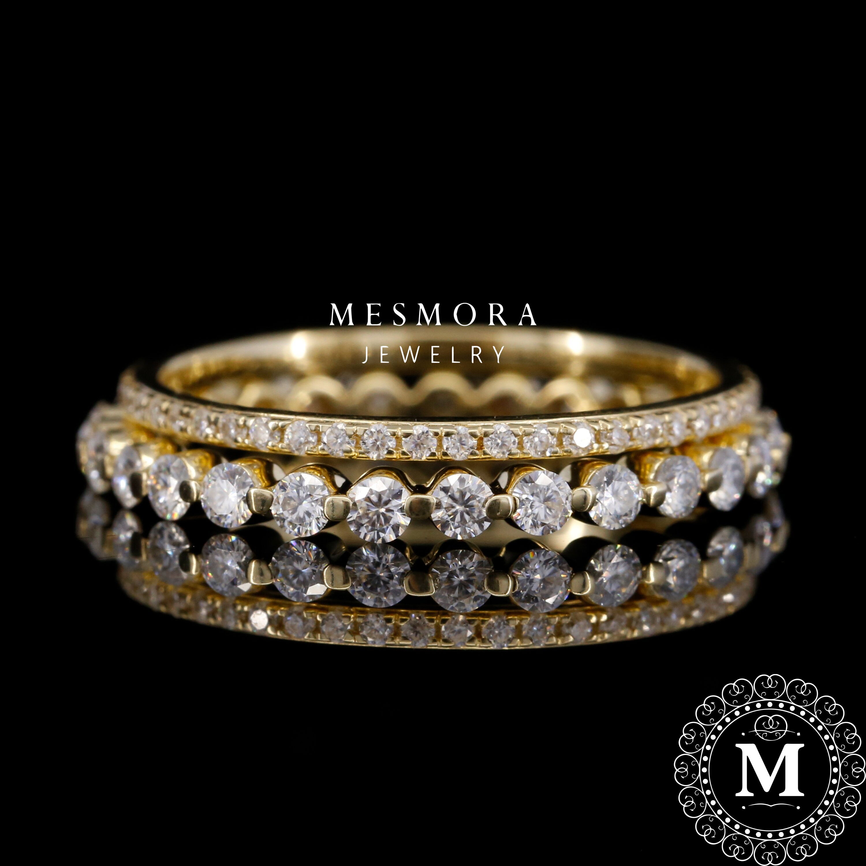 14K Solid Gold Full Eternity Band Set Diamond Wedding Band Moissanite ...