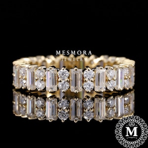 Alianza de boda de talla baguette de 4 mm, apilable, para aniversario, de oro blanco, de moissanita, regalo para ella, regalos de boda