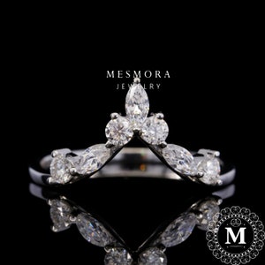 Matching Band Moissanite Diamond Ring Anniversary Ring Gift For Her white Gold Ring Marquise diamond Ring, Gift For Momwedding gifts