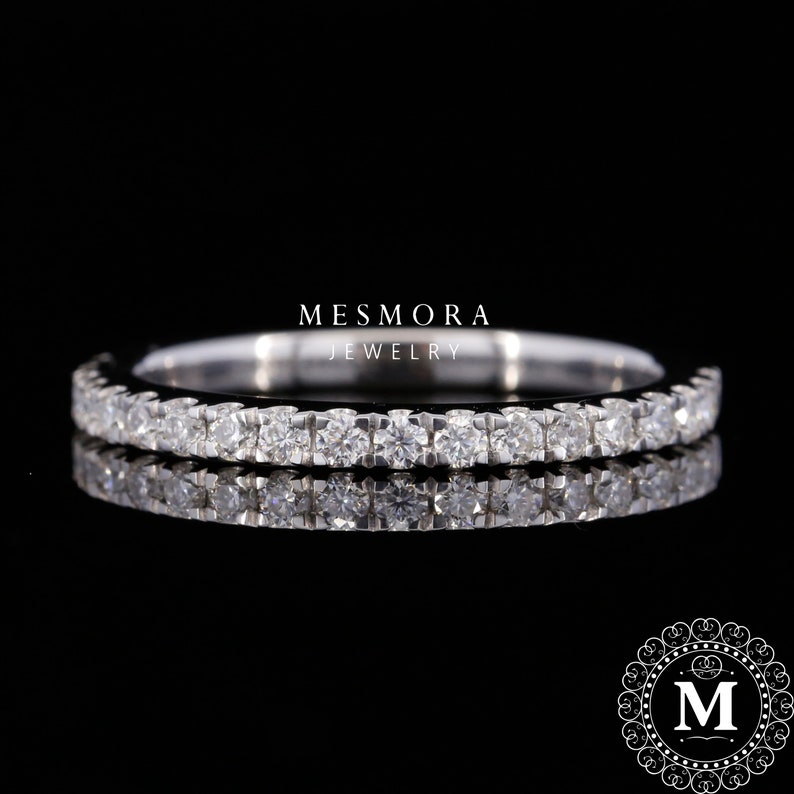 2MM Half Eternity Wedding Band White Gold Stackable Wedding Etsy