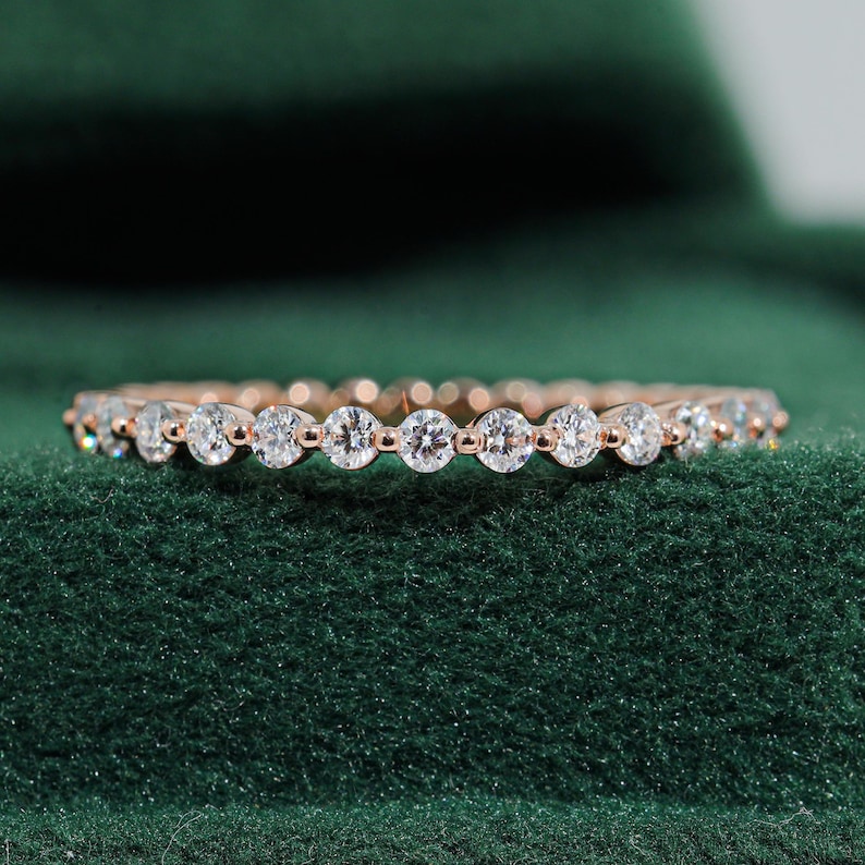 Round Cut Moissanite Wedding Band Yellow Gold Half Eternity Wedding ...