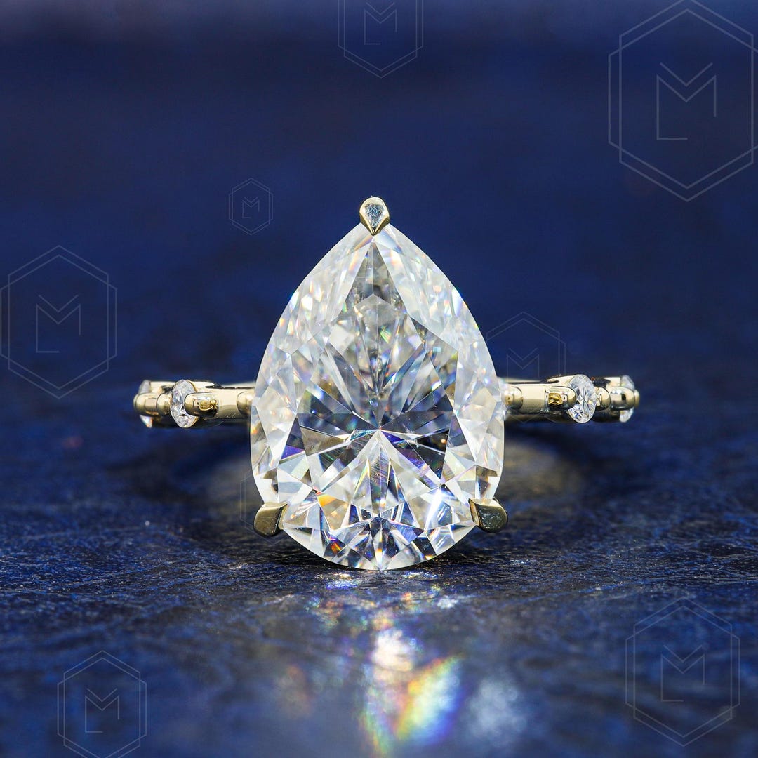 Buy 4.5 CT Pear Cut Moissanite Engagement Ring Hidden Halo Ring
