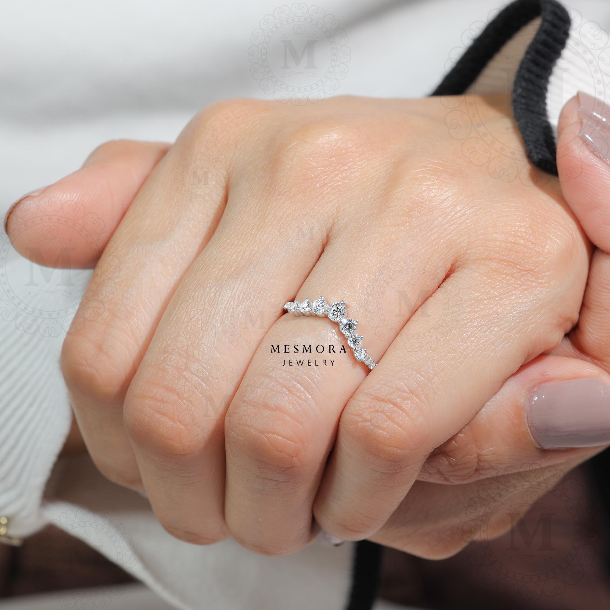 14Kゴールドカーブ結婚指輪 ソリッドゴールド ディープシェブロン