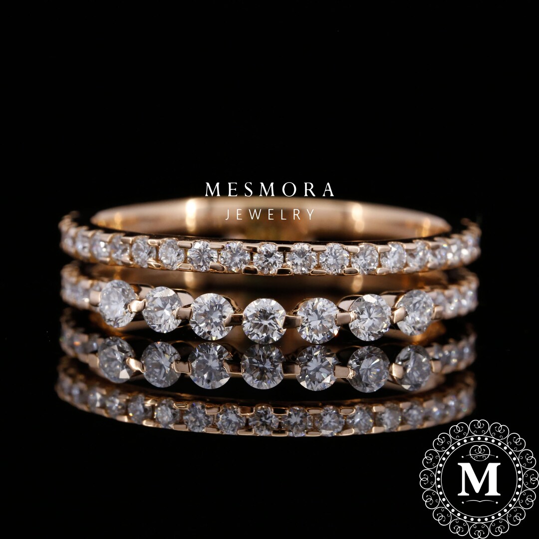 Moissanite Half Eternity Wedding Ring Matching Band Stacking Ring Art ...