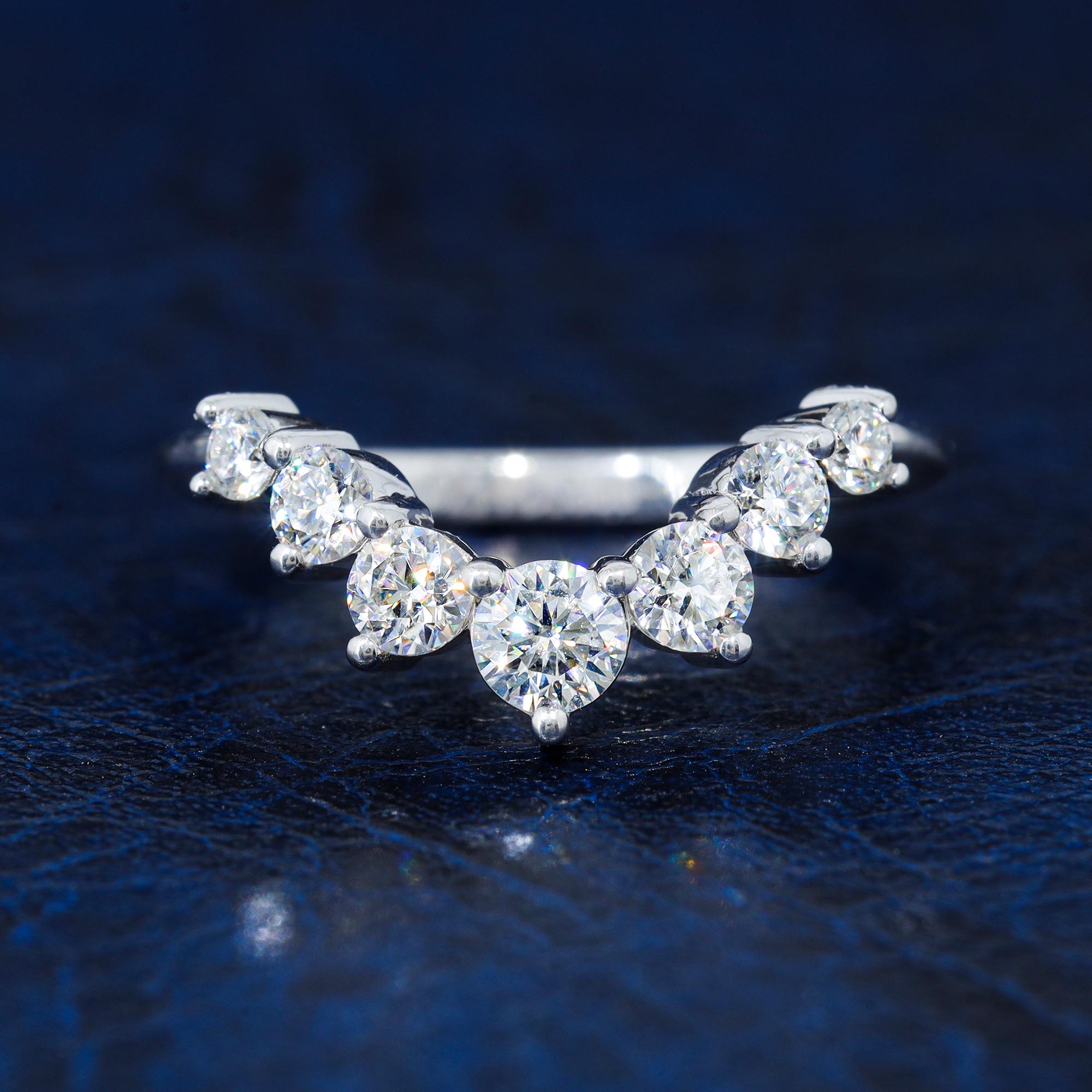0.6 CT Round Cut Moissanite Eternity Band Classic Chevron Band