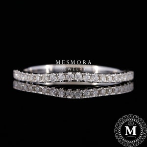 2mm Curved Wedding Band Half Eternity Band Diamond Stacking Matching Band Dainty Moissanite Minimalist Band Delicate Wedding Band
