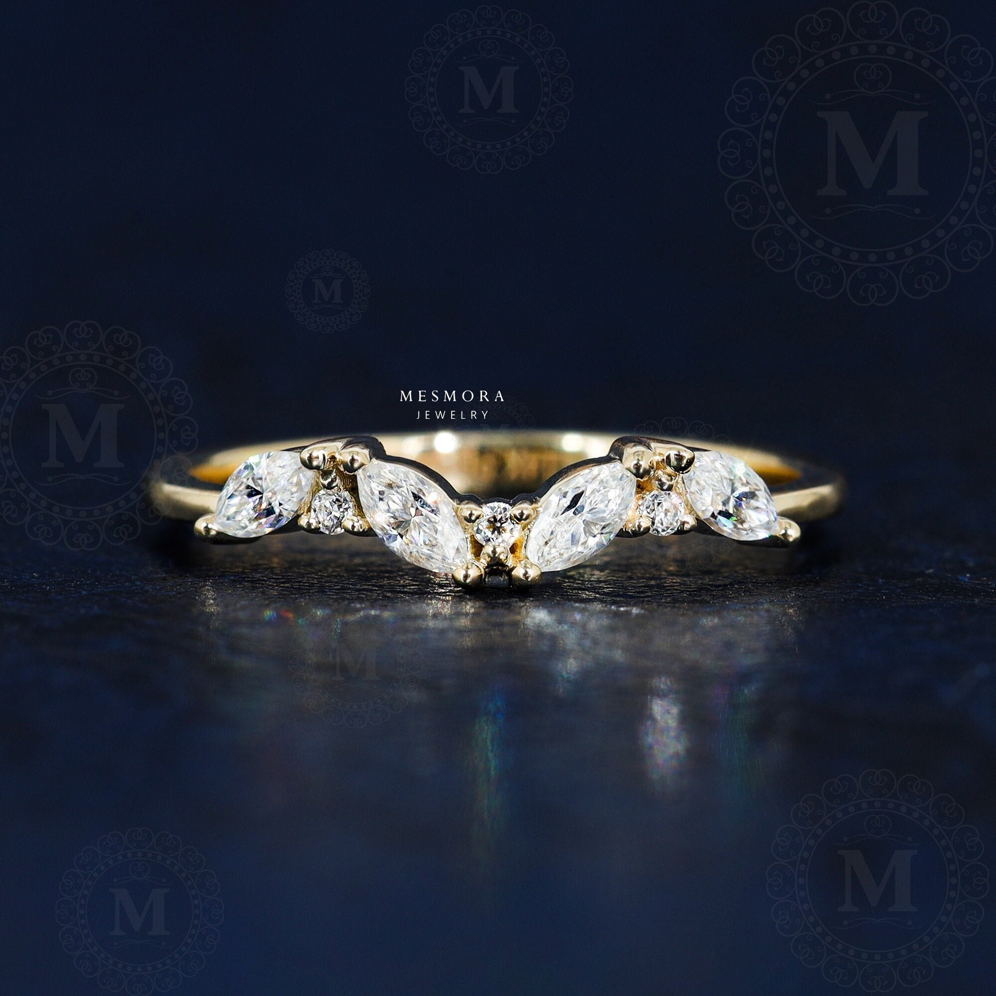 マーキスダイヤモンドリング 14Kソリッドゴールドのマーキス