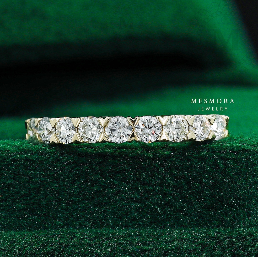 14K Solid Gold Half Eternity Band Delicate Moissanite Band Diamond ...