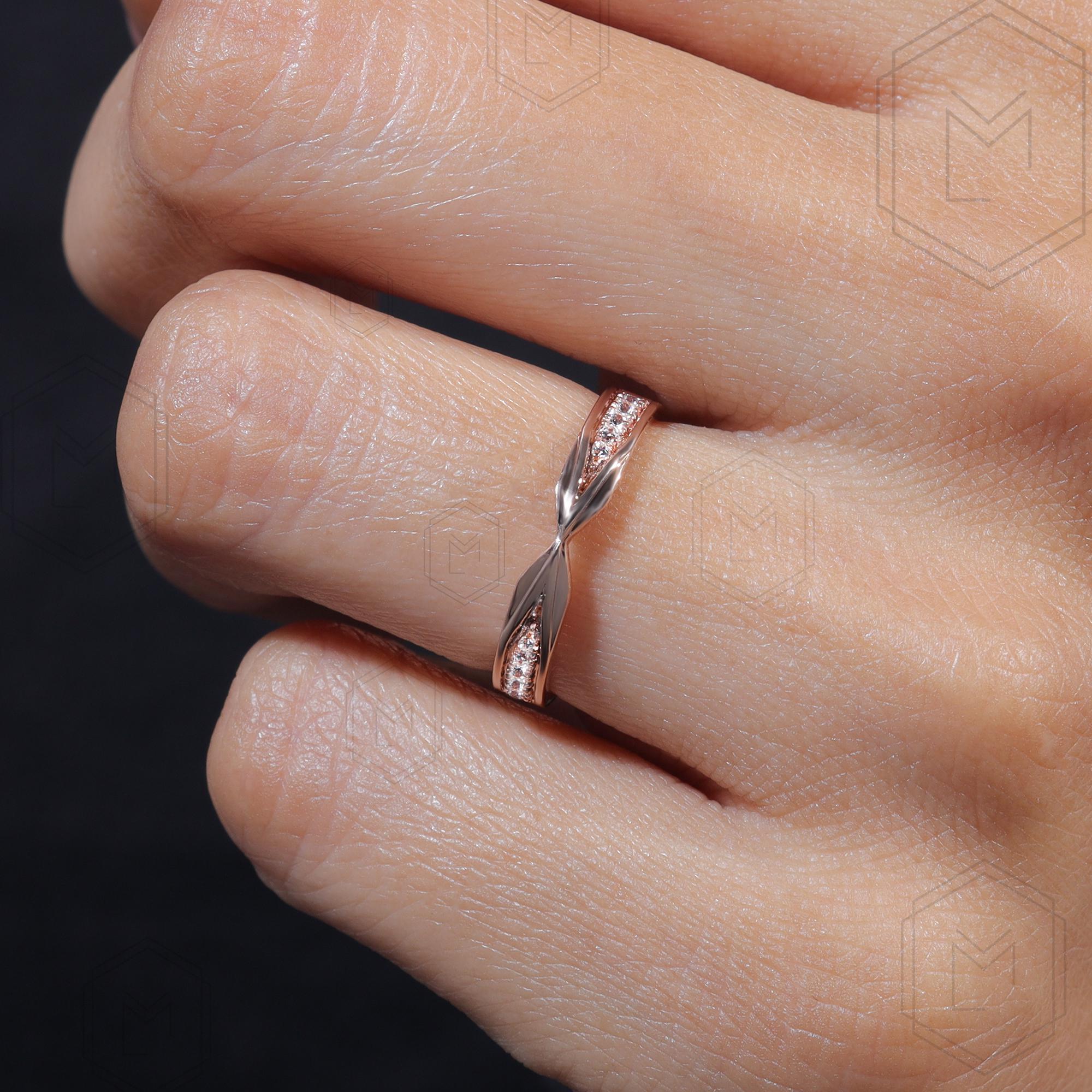 蝶ネクタイ型ダイヤモンド結婚指輪 14Kゴールドハーフエタニティリング