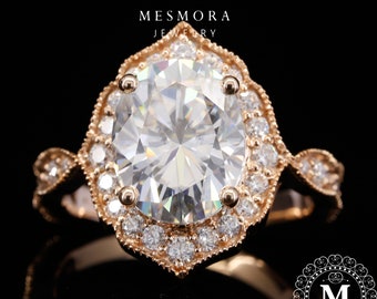 Oval Moissanite Engagement Ring Moissanite Engagement Ring Set moissanite Diamond Ring Oval Halo Ring Halo Anniversary RingGift For Her