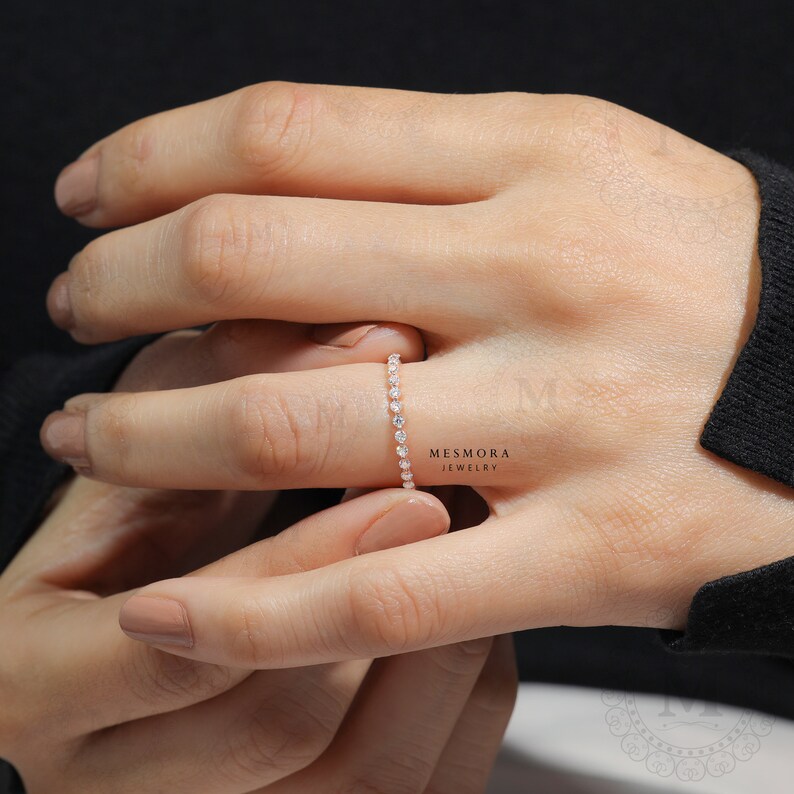 Round Cut Moissanite Wedding Band Yellow Gold Half Eternity Wedding ...