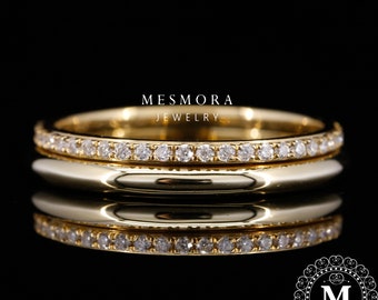 Full Eternity Wedding Band Set, Moissanite Bridal Ring Set, Matching Stacking Bands, Anniversary Ring, Wedding Gift for Her