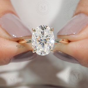 4 CT Oval Cut Moissanite Engagement Ring Oval Solitaire Moissanite Ring 14k Solid Gold Ring Hidden halo Bridal Ring Anniversary Gift