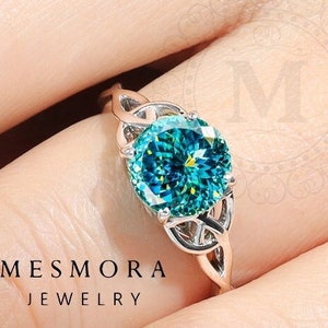 Bague en moissanite bleu cyan de coupe portugaise 2,0 carats Bague de fiançailles Bague de mariage Bague solitaire Bague de promesse d'anniversaire en or blanc/jaune/Rose