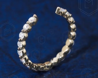 Open Wedding Band with Moissanite, 14K Gold Open Curved Stacking Ring