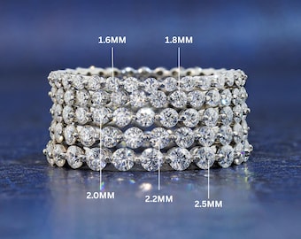 Round Moissanite Wedding Band 14K Gold Single Prong Band Floating Bubble Band Minimalist Ring Stackable Band Moissanite Full Eternity Band