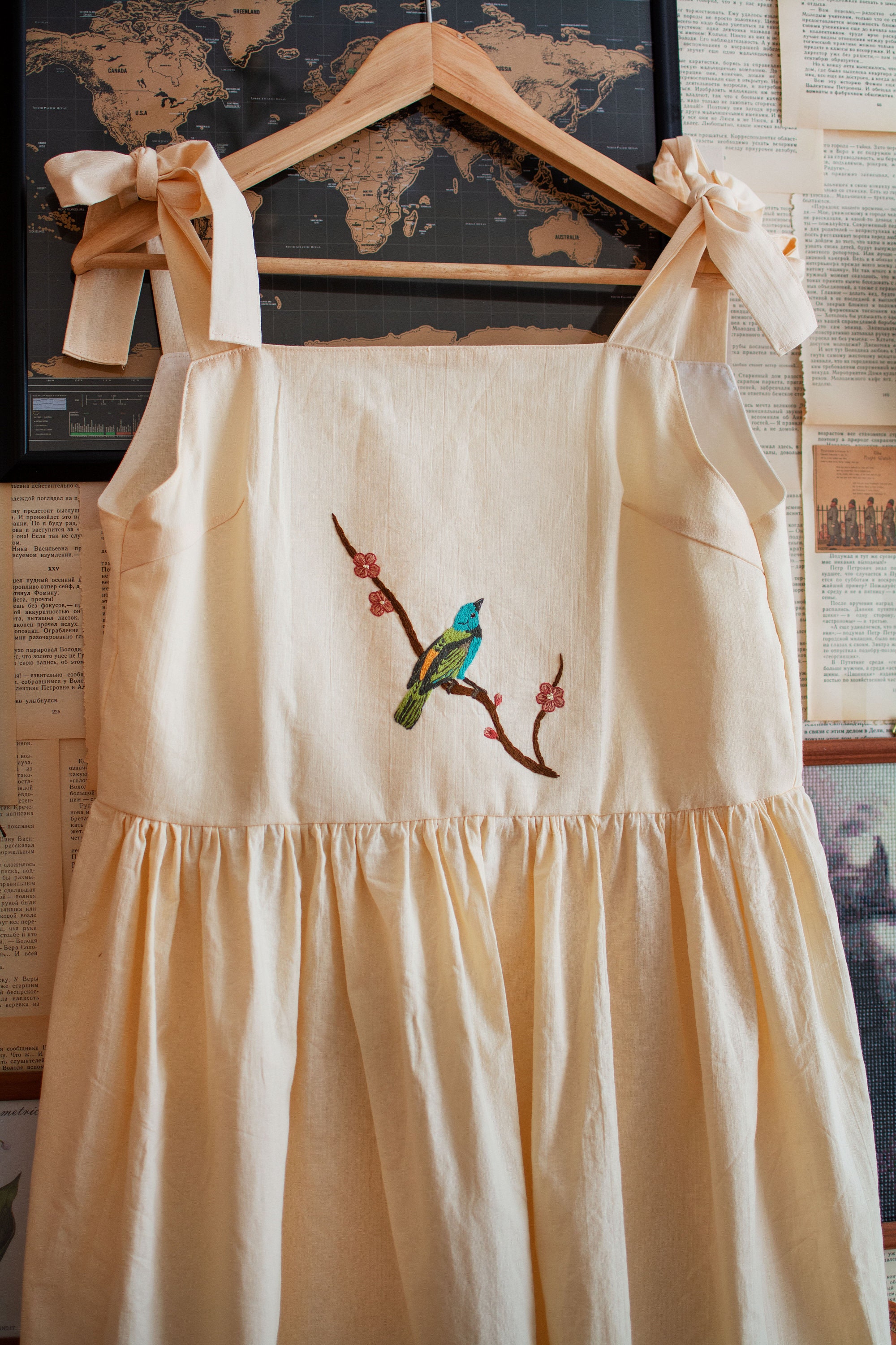 beige pinafore dress