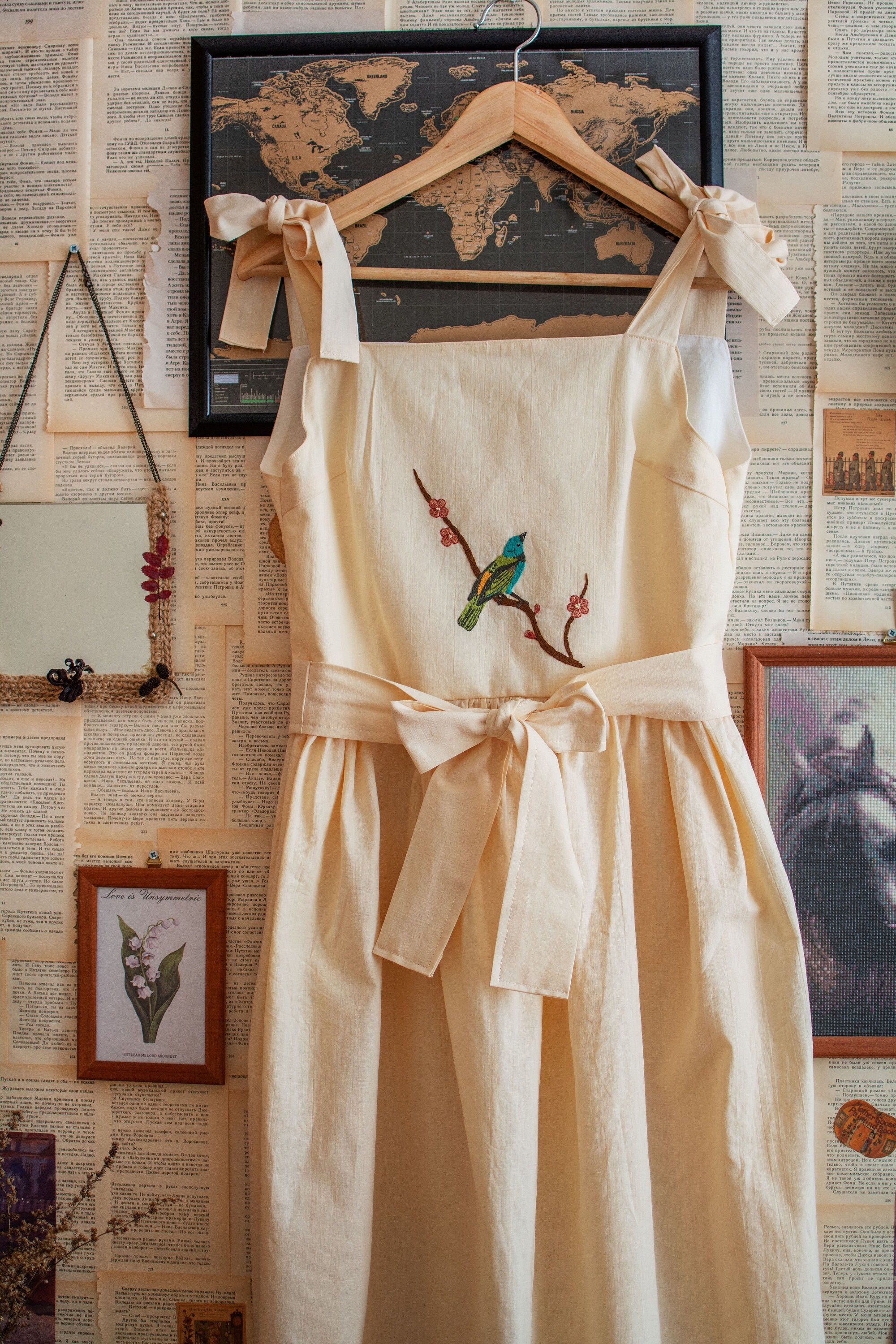 beige pinafore dress