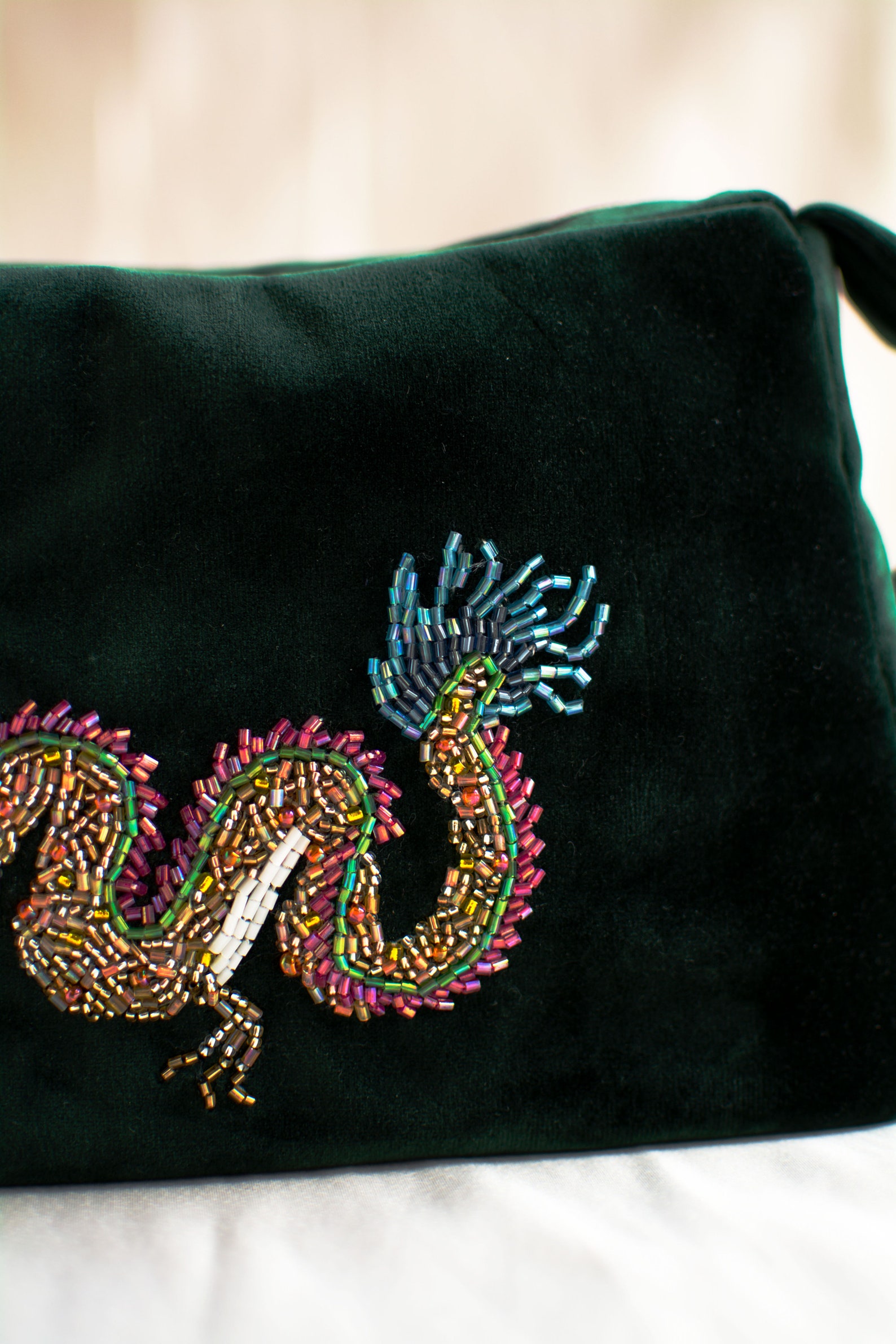 Chinese Dragon Velvet Baguette Bag Emerald Green Y2k Shoulder Etsy