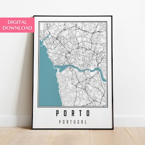 Porto Map Digital Download Print, Portugal City Map Poster, Porto Wall Art