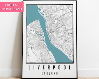 Liverpool Map Digital Download, Liverpool City Wall Art, Liverpool Poster