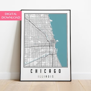 Chicago Map Digital Download, Chicago Wall Art, Chicago Print, Chicago Street Map Art