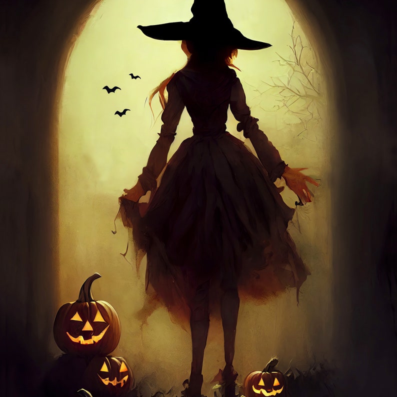 Whimsical Witch Halloween Art Print (Digital Download) image 3
