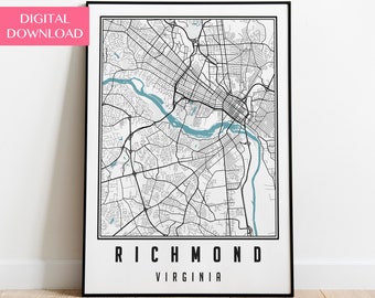 Richmond Map Digital Download, Richmond Virginia City Map, Richmond Print