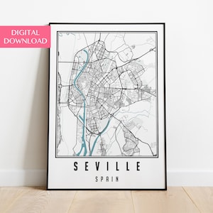 Seville Map Digital Download, Seville City Map Poster, Seville Print Wall Art