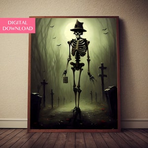 Skeleton Halloween, Digital Download, Spooky Art