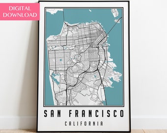 San Francisco Kaart Afdrukbare, Afdrukbare Kaarten, San Francisco City Map Poster, San Francisco Wall Art